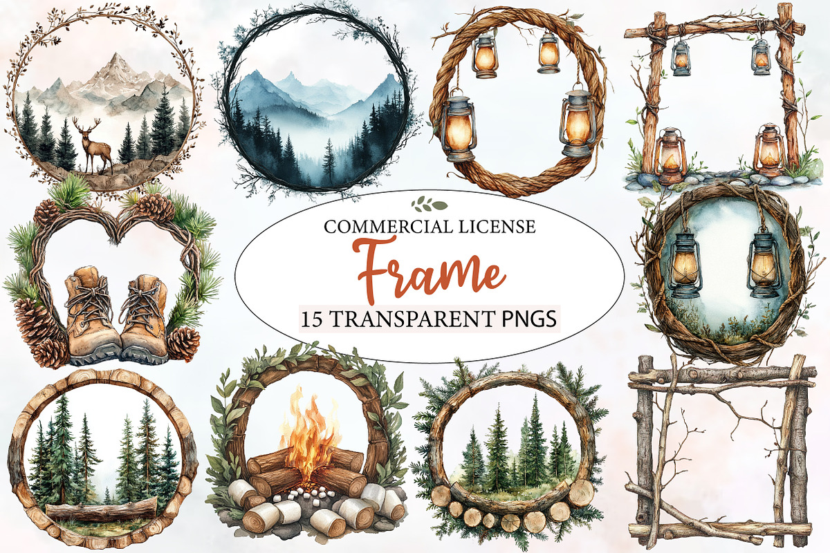Adventure Camping Frame  PNG Bundle, an Illustration by Designworld (Photo 1 of 5)