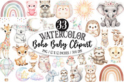Boho Baby Watercolor Clipart, an Illustration by Designking (Thumbnail 1 of 5)