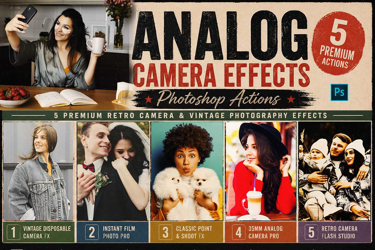 25 Analog FX Photoshop Action Bundle, an Action Add-On by Studio Retouch (Photo 2 of 59)