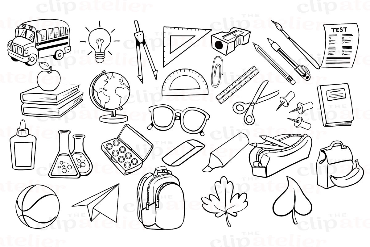 Back to School Line Drawings, an Illustration by TheClipAtelier (Photo 2 of 3)
