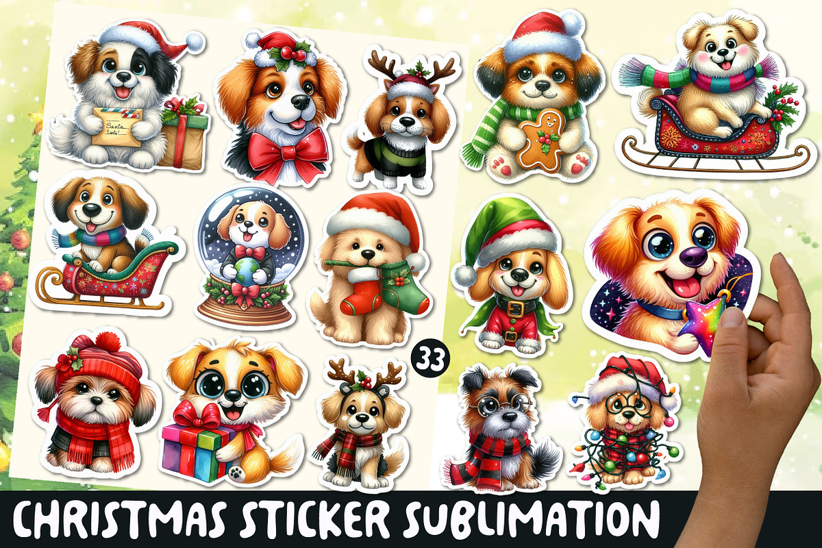 Christmas Dog Sticker Sublimation, an Illustration by OK Design (Photo 1 of 5)