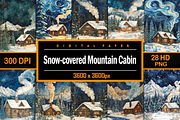 Vintage Snow-covered Mountain Cabin, a Background Graphic by Printable Treasure (Thumbnail 1 of 8)