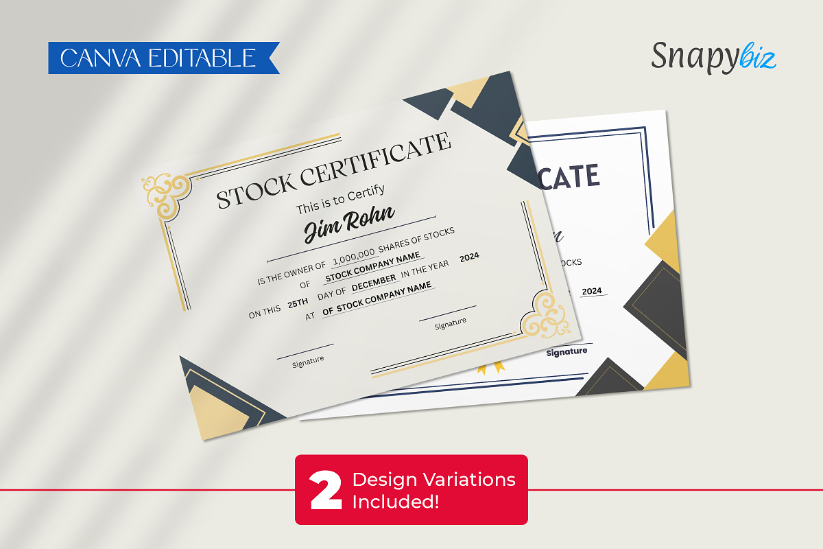 Certificate of Stock Canva Template, a Card Template by Snapybiz (Photo 5 of 10)