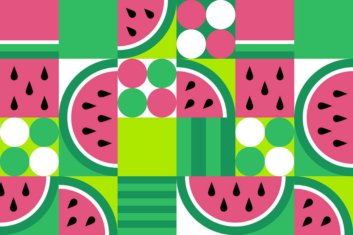 Geometric Watermelons pattern., a Pattern Graphic by Evgeniya Dzhumm (Photo 1 of 7)