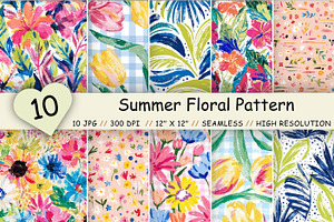 Summer Floral Pattern Digital Paper, a Pattern Graphic by FloridPrintables