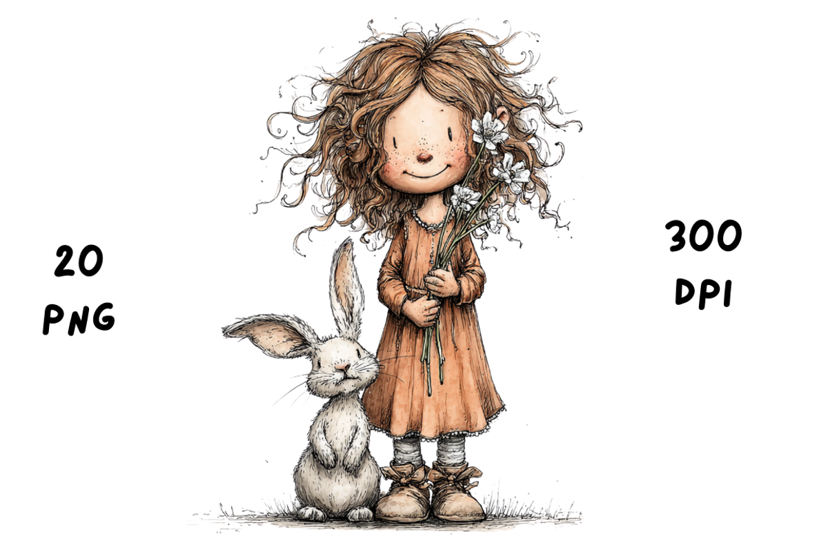 Whimsical Floral Girl and Bunny, an Animal Illustration by GiraffeCreative (Photo 9 of 20)