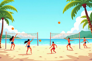 Beach Volleyball Game On Tropical Is, a Photo by LOGOCREATIVE