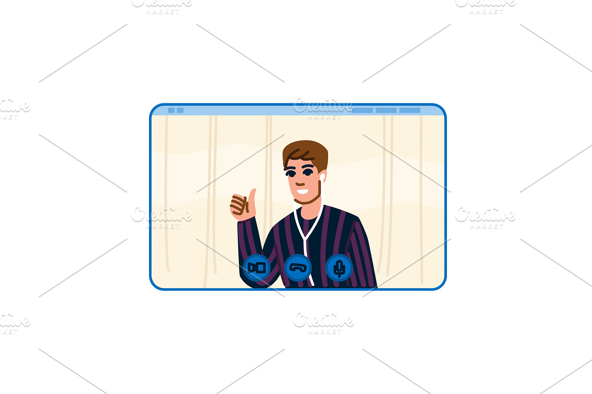 Young man having video call and, a Person Illustration by pikepicture