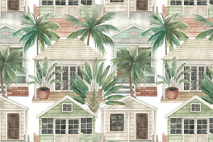 Tropical Bungalow. Seamless Pattern