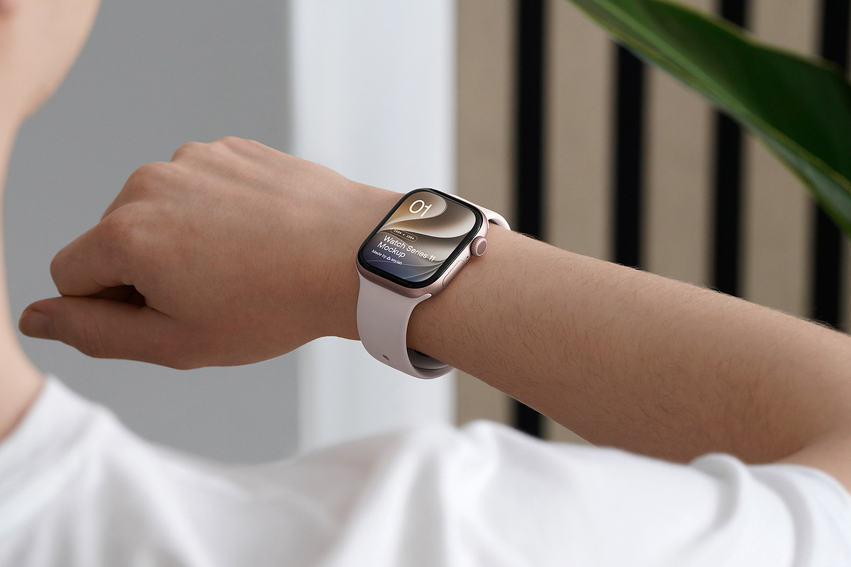 24 Watch Series 11 in Hand Mockups, a Wearable Device Mockup by Asylab (Photo 87 of 107)