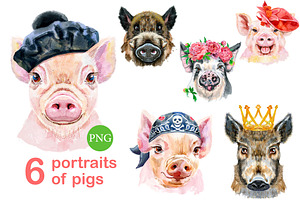Cute watercolor pigs. Part 5, an Animal Illustration by Watercolor fantasy
