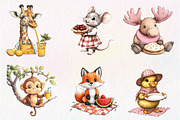 Cute Picnic Party Watercolor Animals, an Illustration by CreationArt (Thumbnail 9 of 9)