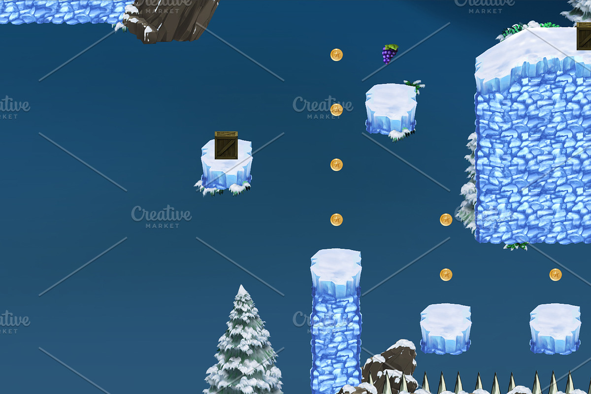 Snowy Mountains - Platformer Tileset, an Illustration by LudicArts (Photo 3 of 5)