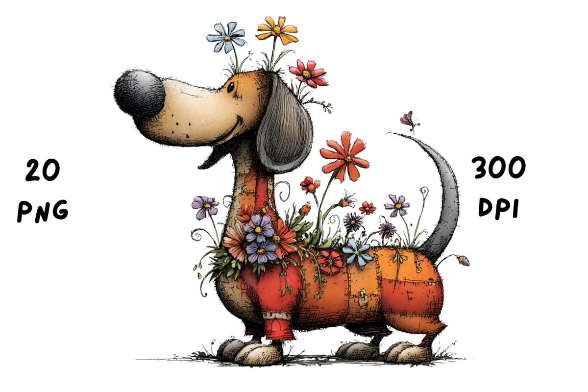Whimsical Floral Dachshund, Cute Dog, an Animal Illustration by GiraffeCreative (Photo 15 of 20)