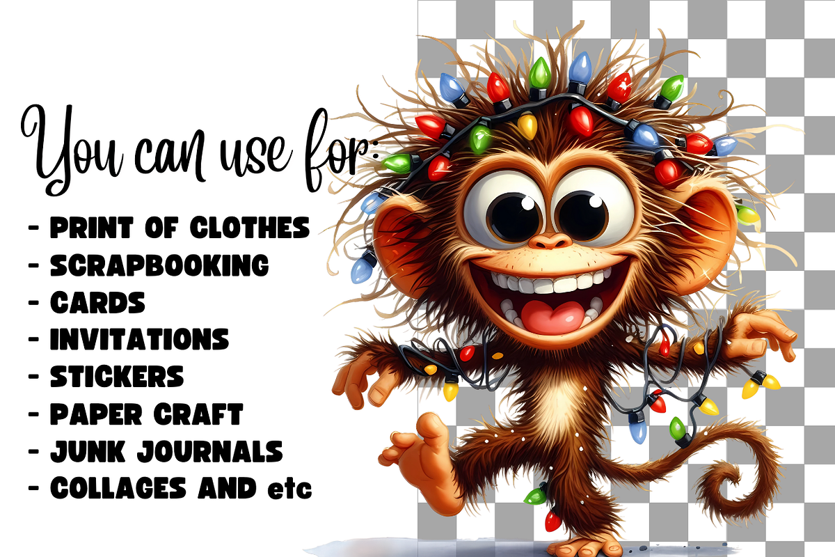 Funny Christmas monkeys clipart, an Animal Illustration by AnetArtStore (Photo 4 of 7)