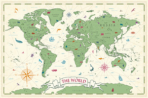 Vintage Kids World Map - Vector, a Graphic by PorcuPen Works