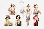 Watercolor Flapper Girls Clipart Set, a Person Illustration by The Twin Lakes Studio (Thumbnail 5 of 11)