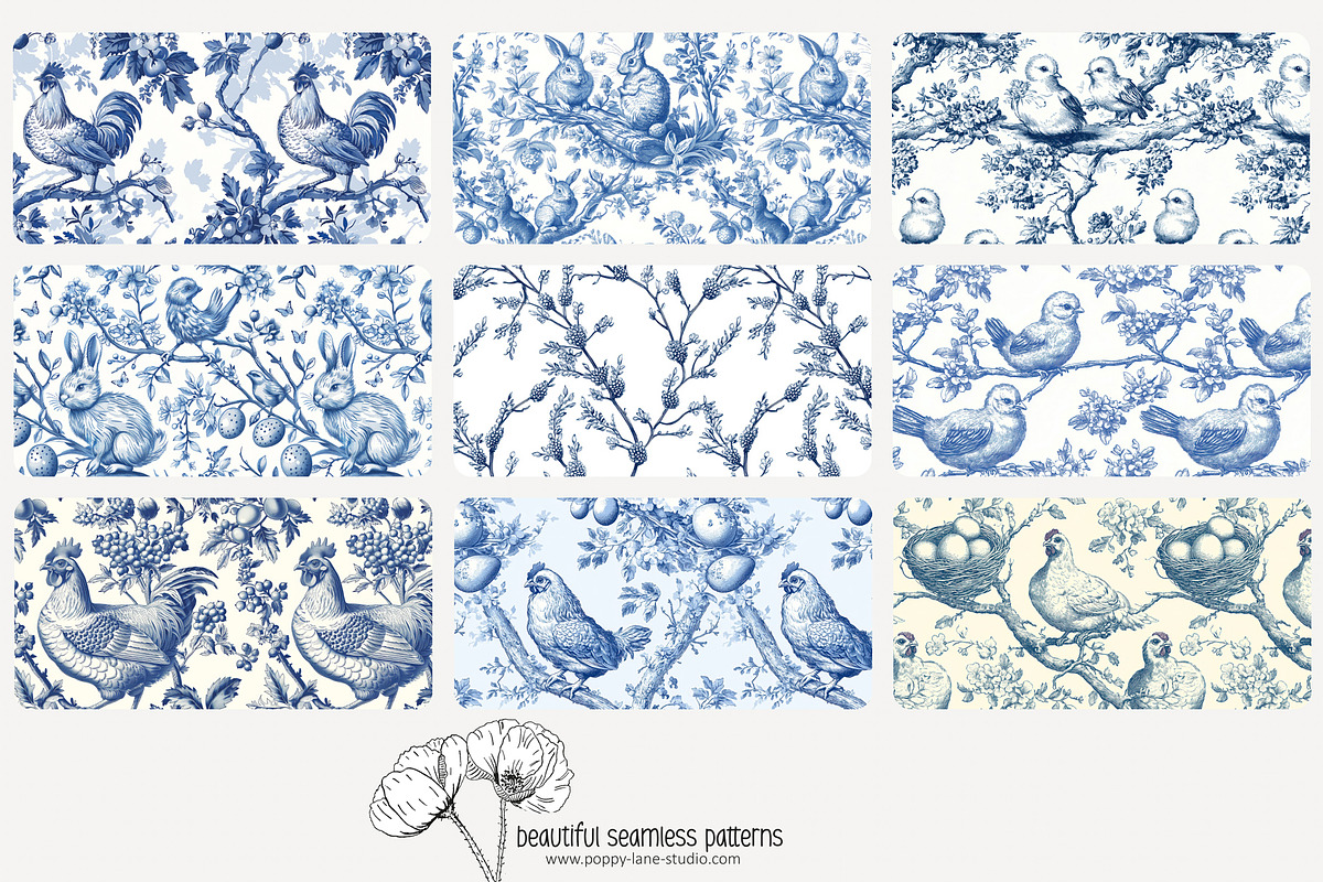 70 blue Easter toile repeat pattern, a Pattern Graphic by Poppy Lane Studio (Photo 9 of 10)