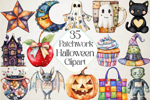 Halloween Patchwork Clipart Png, an Illustration by DreamPrint404