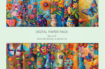 Colorful Abstract Floral Paper Set