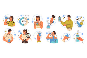 Set of water daily routine, drinking, a Healthcare Illustration by Elegant Solution