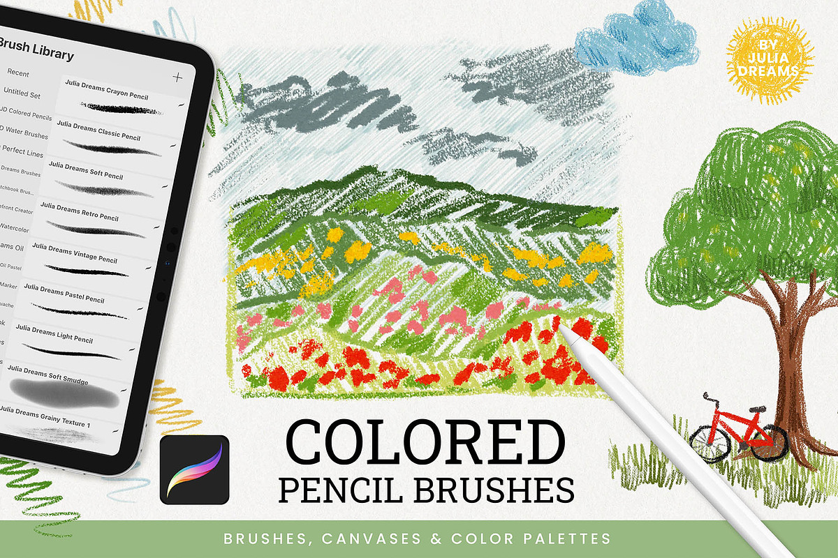Colored Pencil Brushes for Procreate, a Brush Add-On by Julia Dreams (Photo 1 of 9)