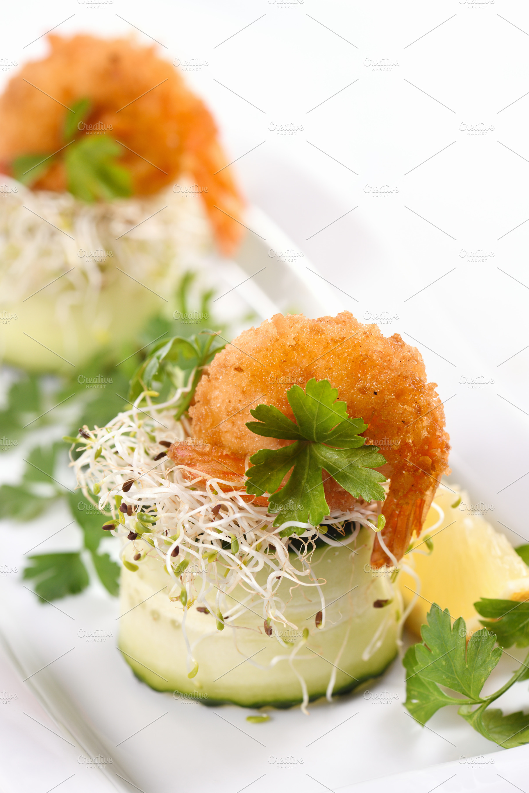 Cucumber and shrimp appetizer, a Food & Drink Photo by Apolonia