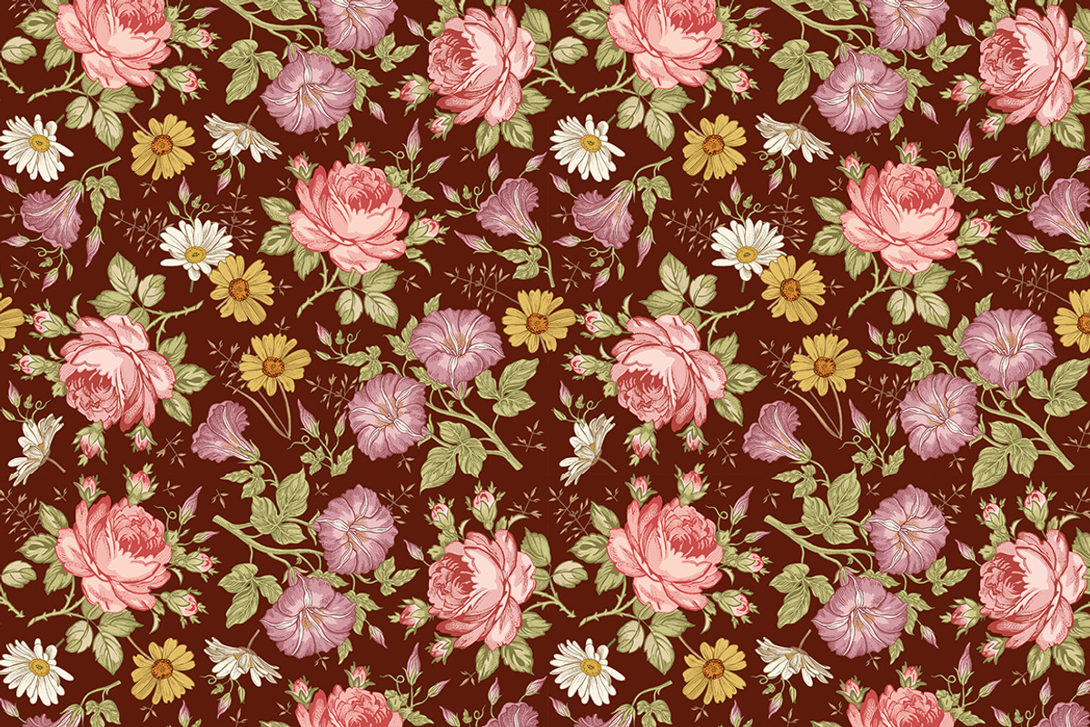 Set Seamless Flowers Roses Chamomile, a Pattern Graphic by Vintage (Photo 6 of 14)