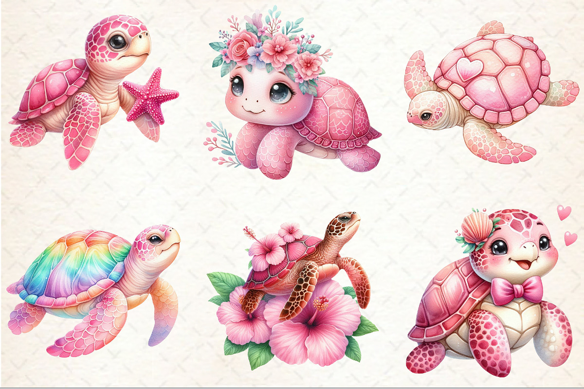 Watercolor Pink Sea Turtle Clipart, an Illustration by Rose Art (Photo 3 of 7)