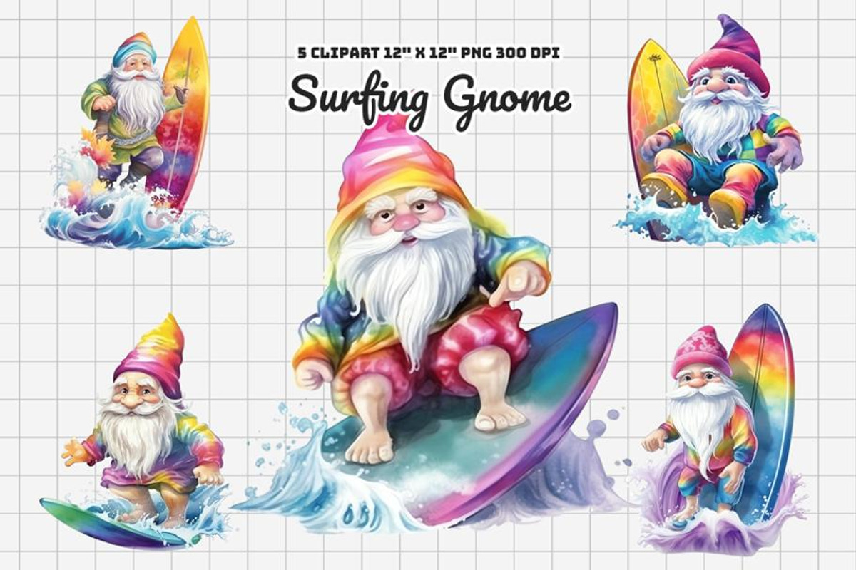 Summer Surfing Gnome Watercolor, an Illustration by Gemstone (Photo 1 of 6)