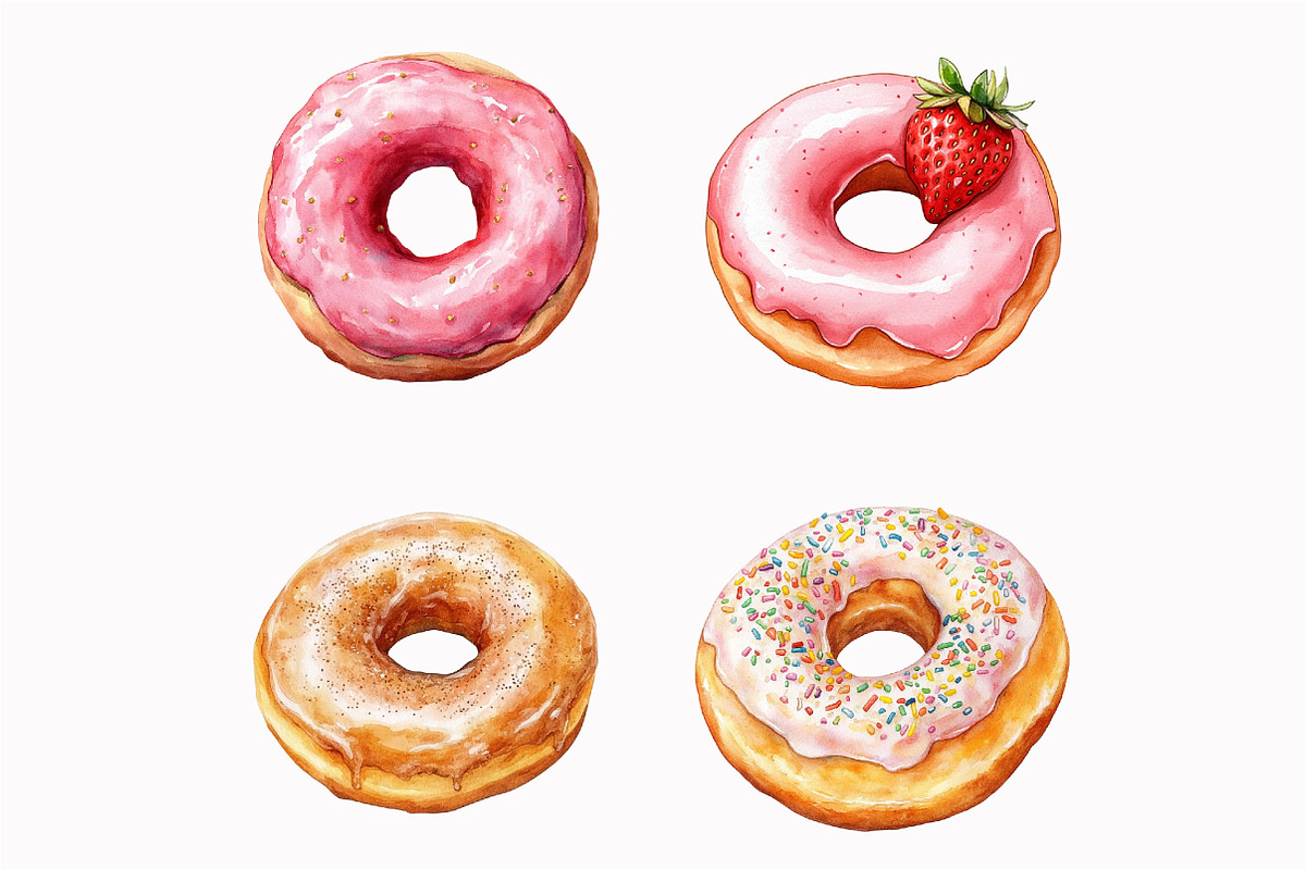 Watercolor Donuts Clip Art, an Illustration by Design Market (Photo 4 of 4)
