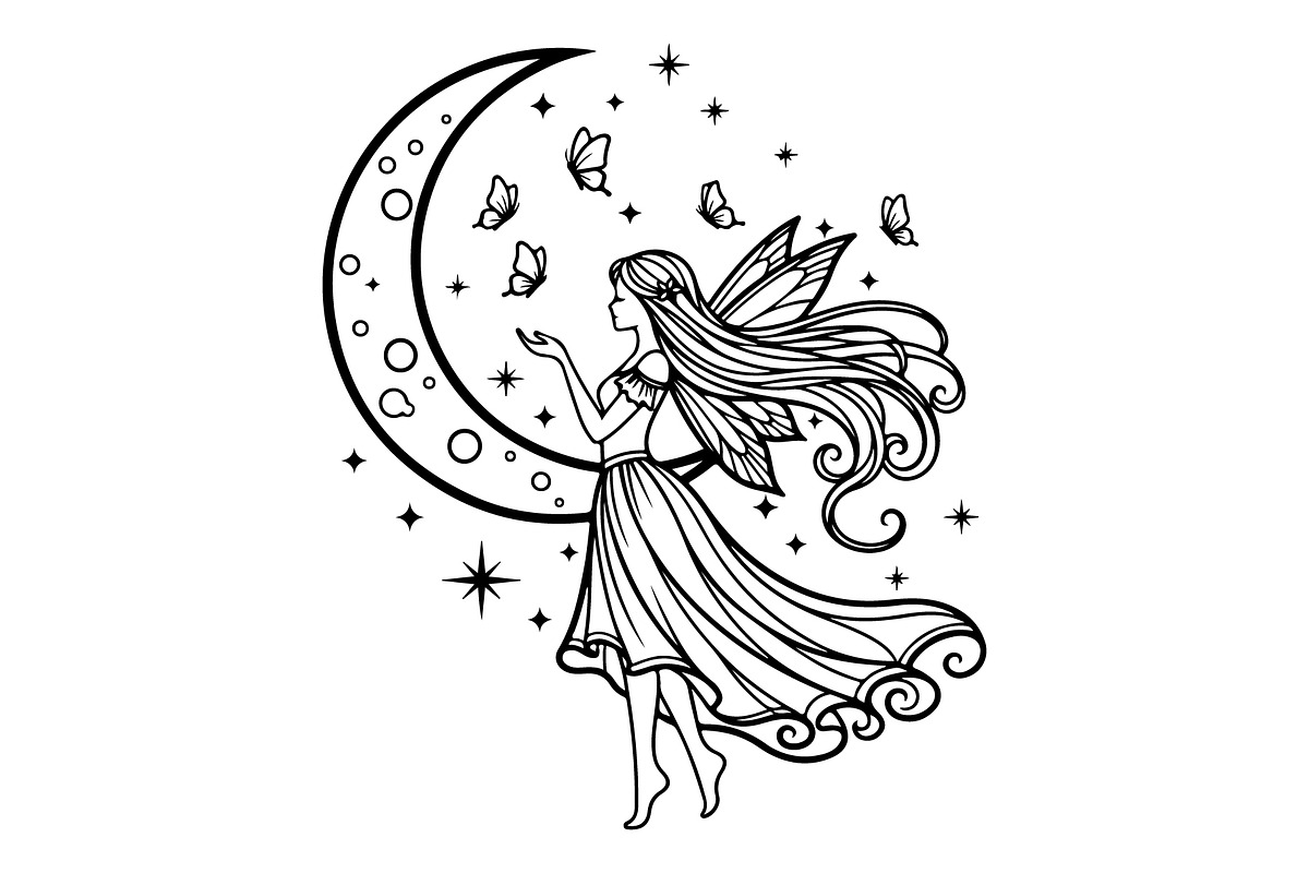 Fairy Moon Butterfly Silhouette, an Object Illustration by Gaye Art (Photo 23 of 31)