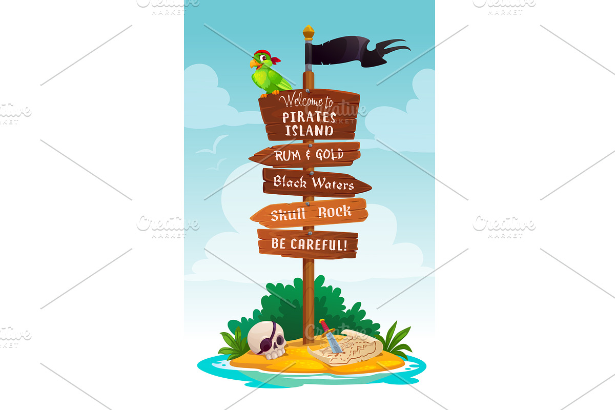 Wooden pirate signboard, an Object Illustration by Vector Tradition