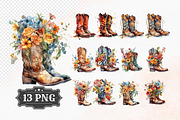 Western Flowers Boots Watercolor PNG, an Object Illustration by iloveTemplate (Thumbnail 2 of 14)