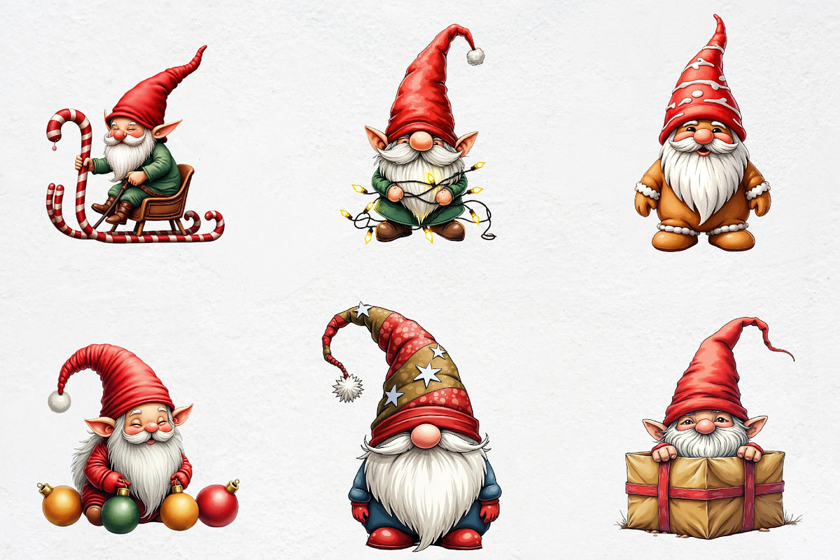 Watercolor Christmas Gnome Clipart, an Illustration by CrexoraLab (Photo 2 of 5)