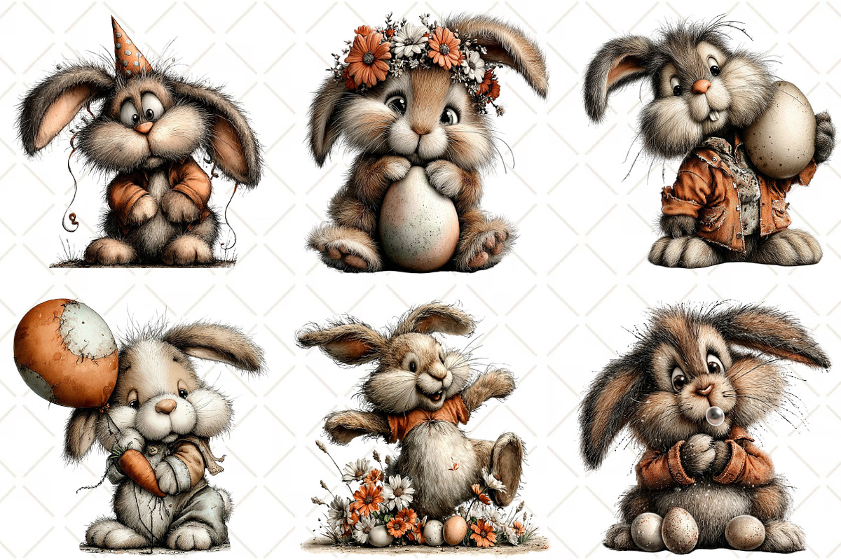 Quirky Easter Bunny Clipart, an Illustration by Black Bird Studio (Photo 2 of 6)