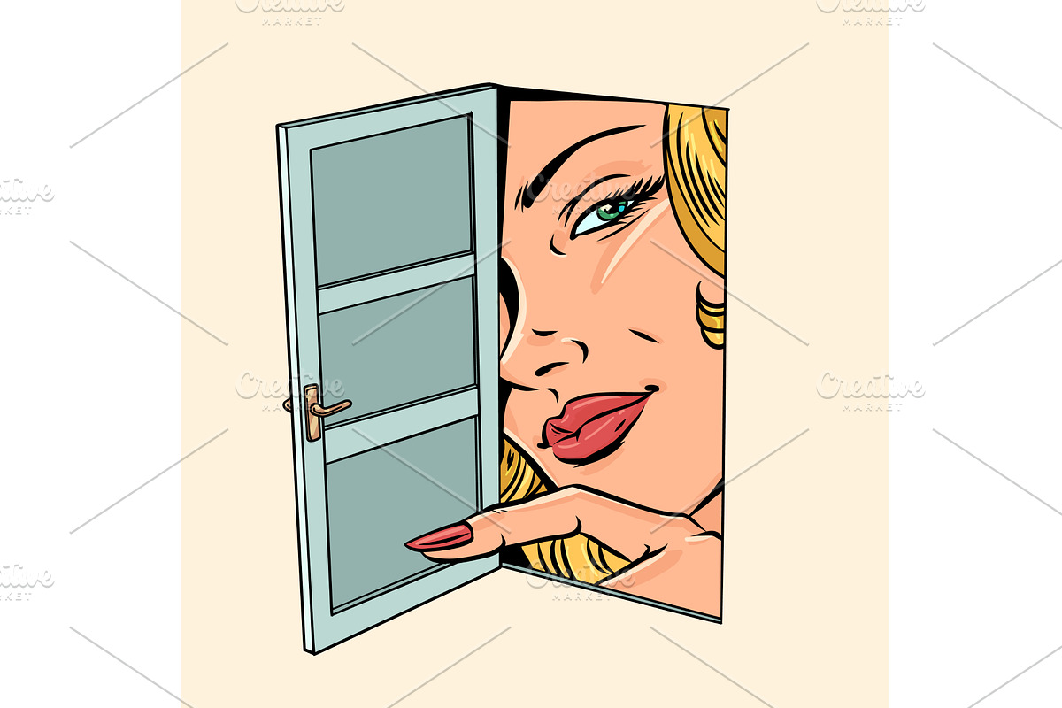 A woman looks through an open door, an Illustration by rogistok