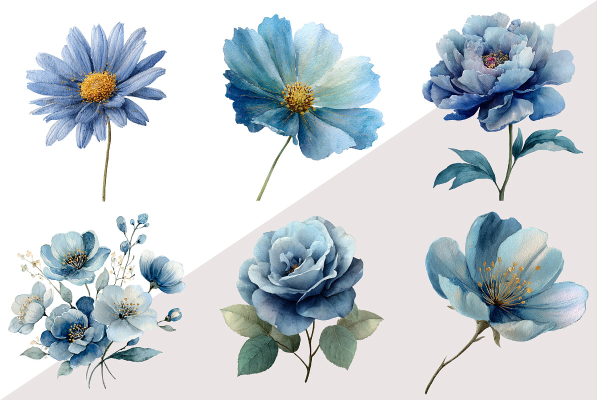 Dusty Blue Flower Clipart, an Illustration by Design Market (Photo 2 of 3)