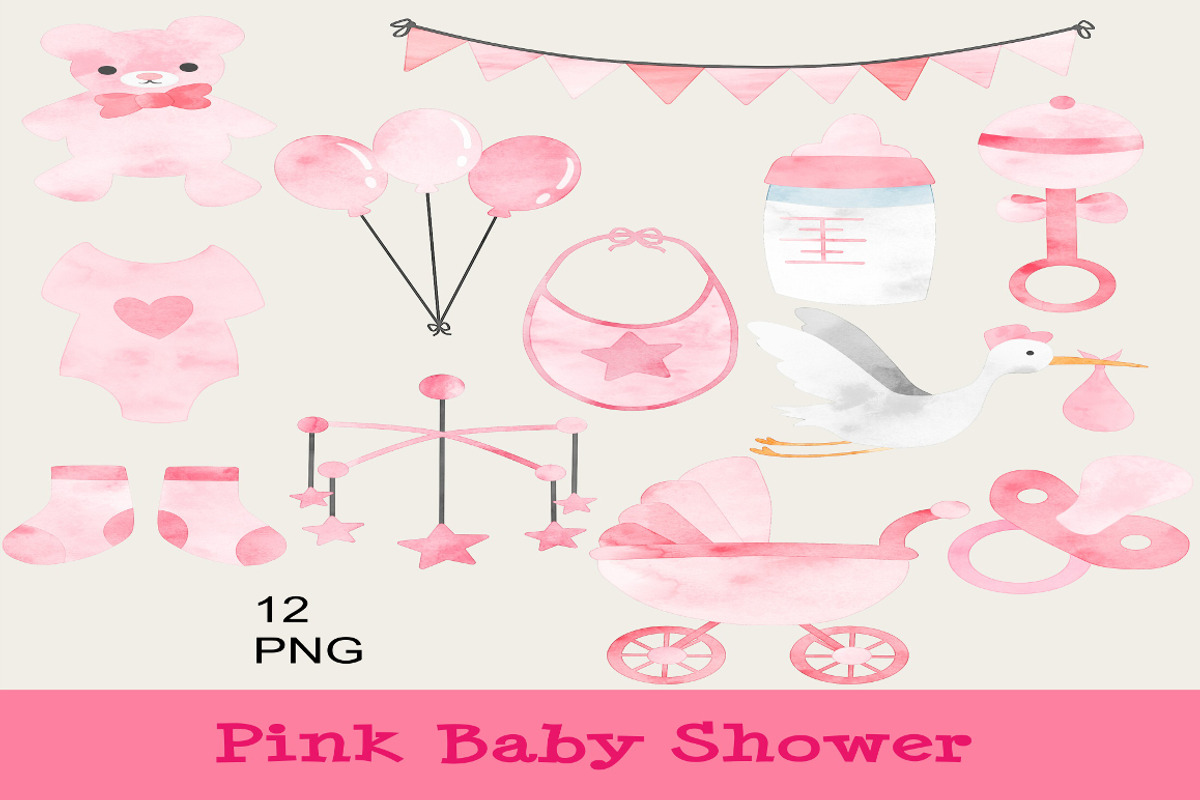 Pink Baby Shower Clip Art, an Illustration by adorkible
