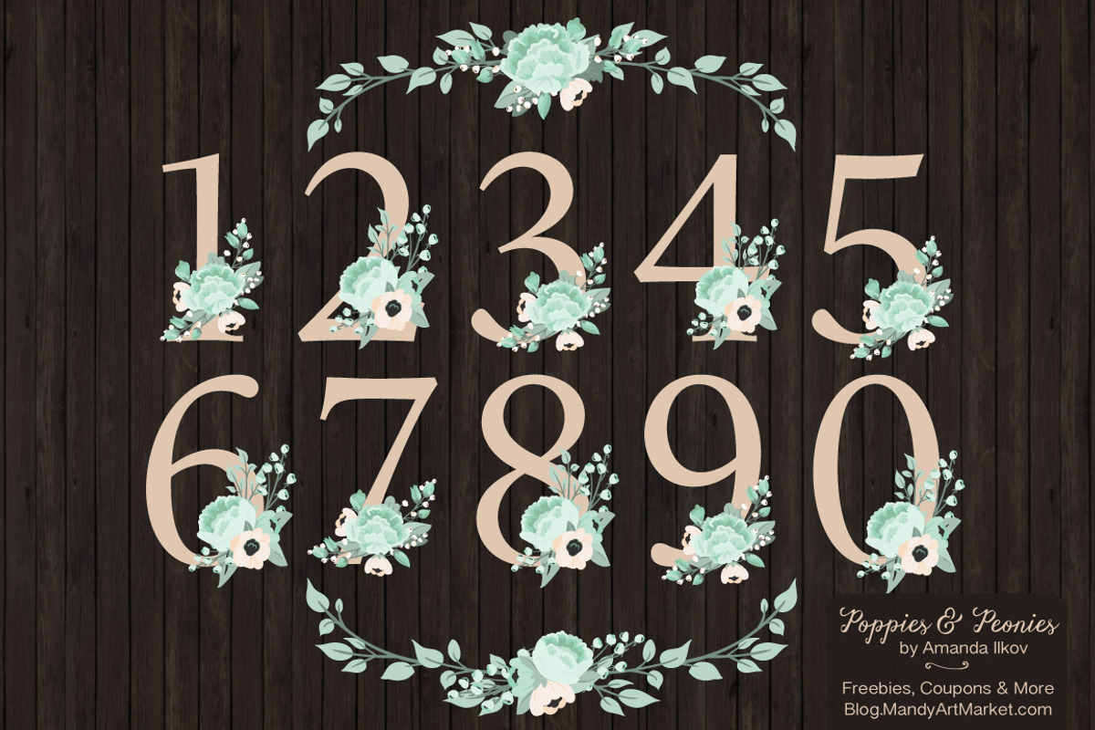 Mint Floral Numbers With Vectors, an Illustration by Amanda Ilkov (Photo 2 of 5)