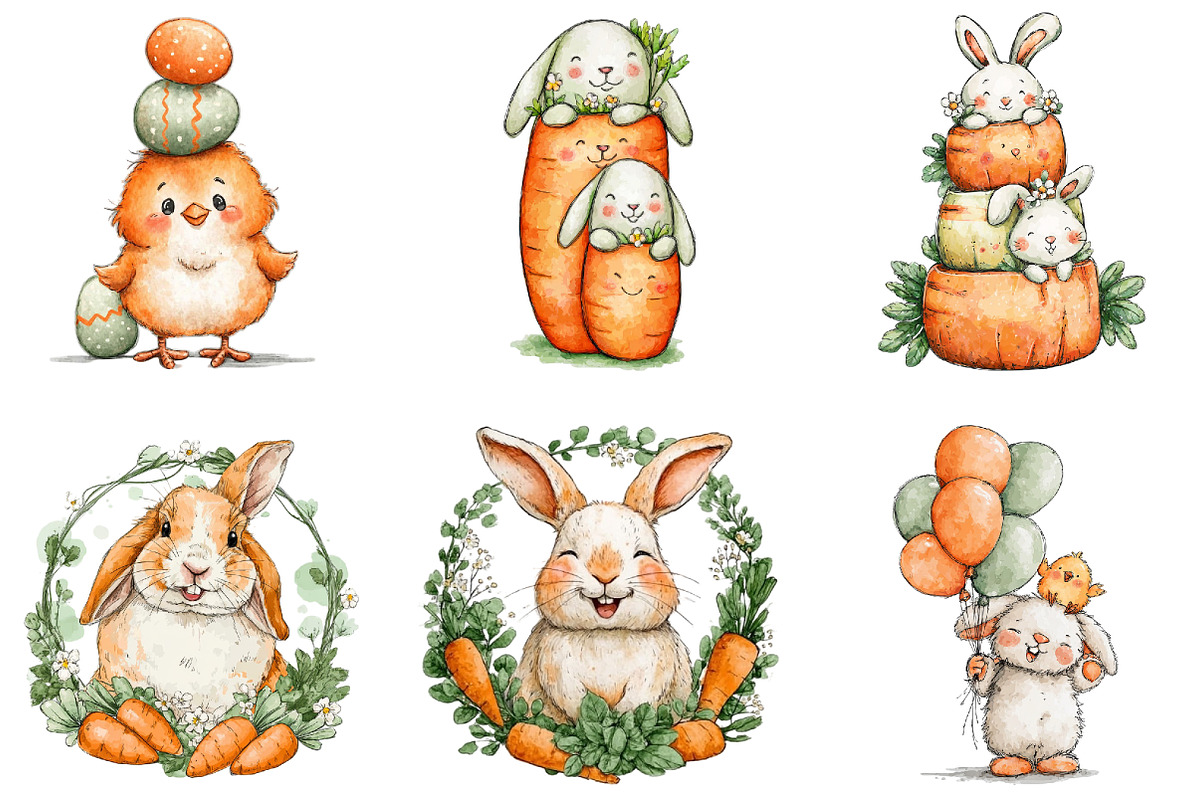 Watercolor Funny Easter Clipart, an Illustration by Sublimation Artist (Photo 6 of 7)