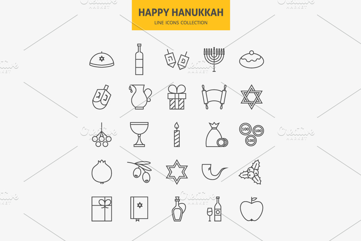 Happy Hanukkah Line Art Icons preview 2