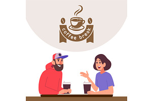 Coffee time. couple small talk with, a Food Illustration by Onyx