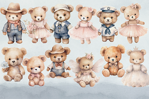 Watercolor Vintage Teddy Bears