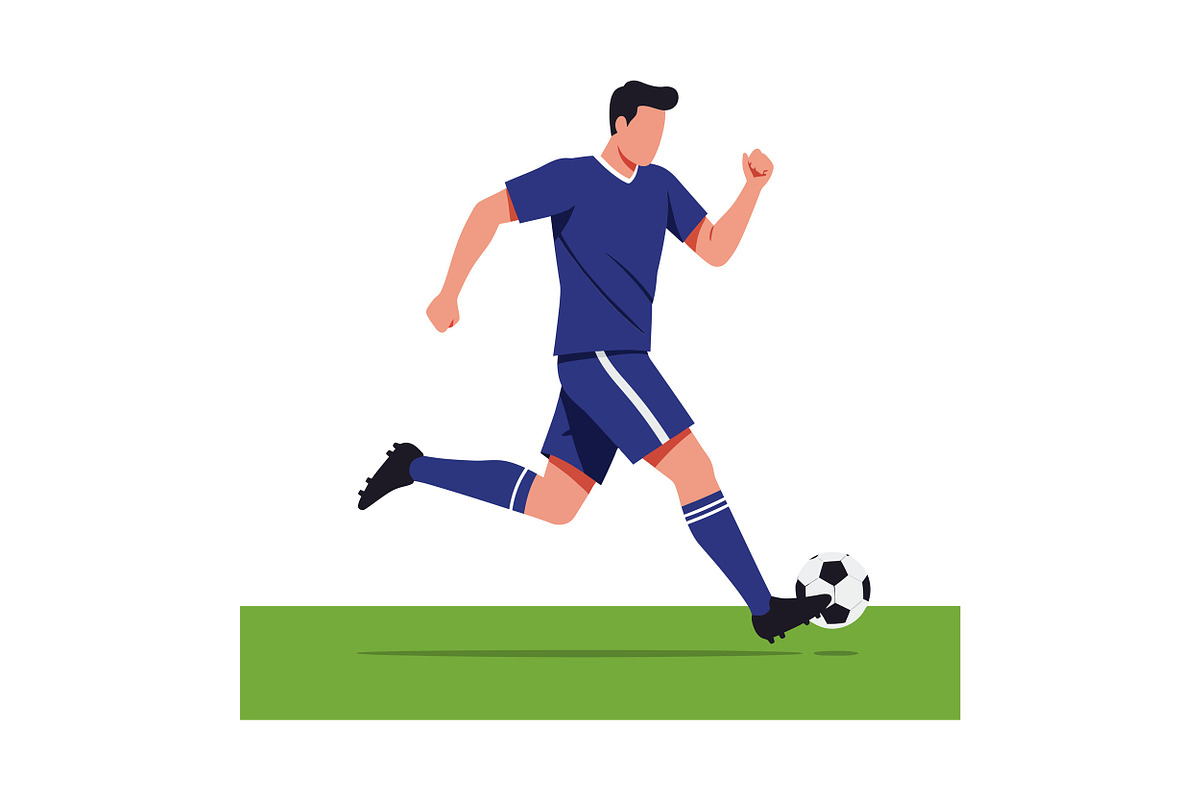 A male soccer player in motion kicki, an Illustration by designvectx