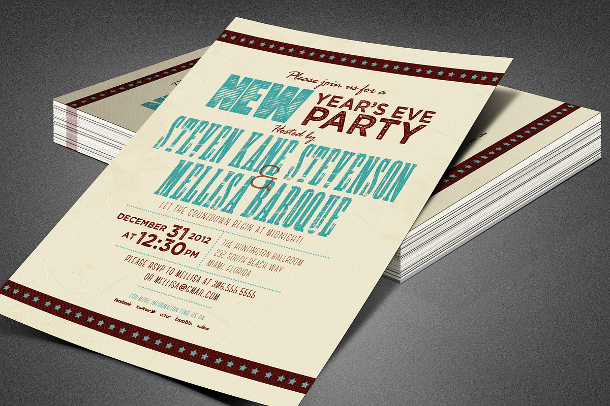 Retro New Year Party Invite Card, a Card Template by loswl (Photo 7 of 8)