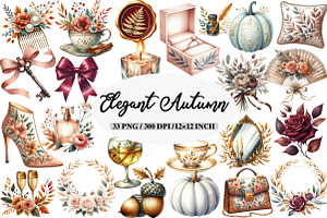 Watercolor Elegant Autumn Clipart, an Illustration by Daily.Designs