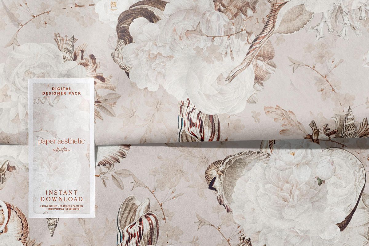 Beige Floral Paper Pack, a Pattern Graphic by paper aesthetic (Photo 7 of 8)