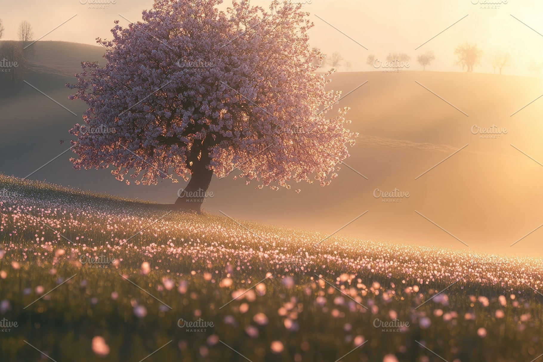 Dreamy cherry blossom tree casts del, a Photo by Pavel_design