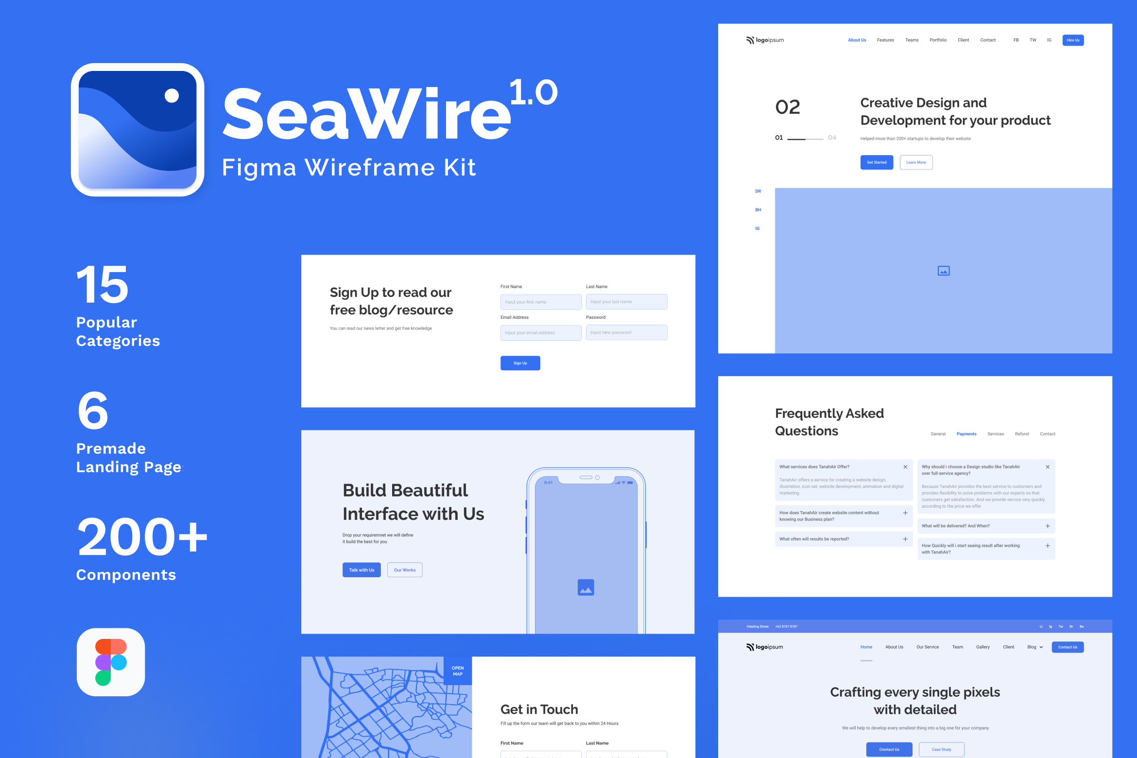 SeaWire Figma Wireframe Kit Website, a Wireframe Template by Kreativ Space